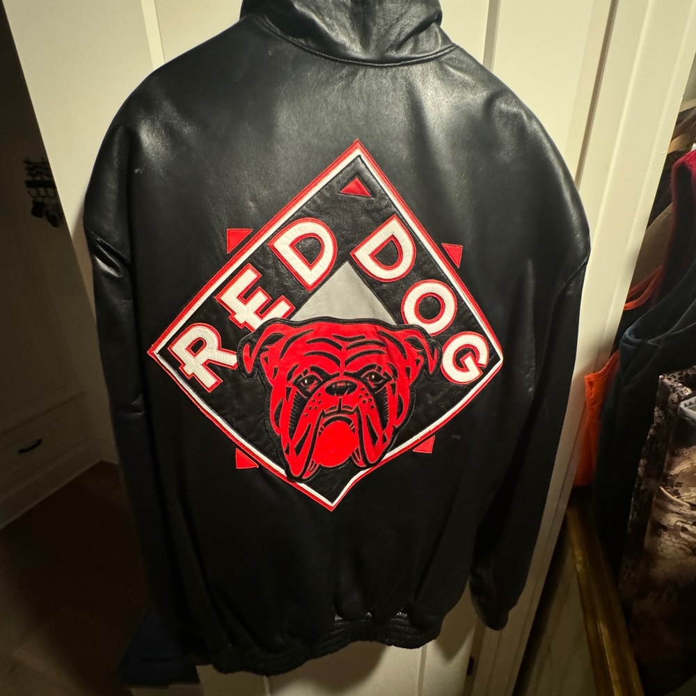 Vintage XL Jeff Hamilton custom Red Dog Beer leather jacket !